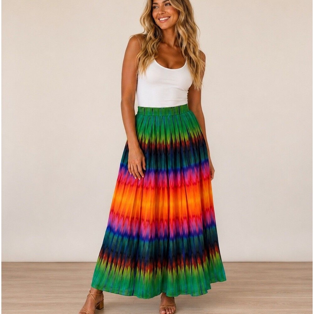 Vince Camuto Maxi Skirt Size 10 Multicolor Abstract Pleated Flowy